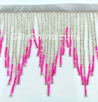 3" Chevron Deluxe Hot Pink & Silver Beaded Fringe